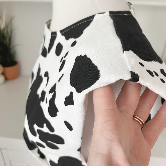 NWT En Saison Cow Print Denim Mian Mini Dress Black White Size S - Picture 5 of 10